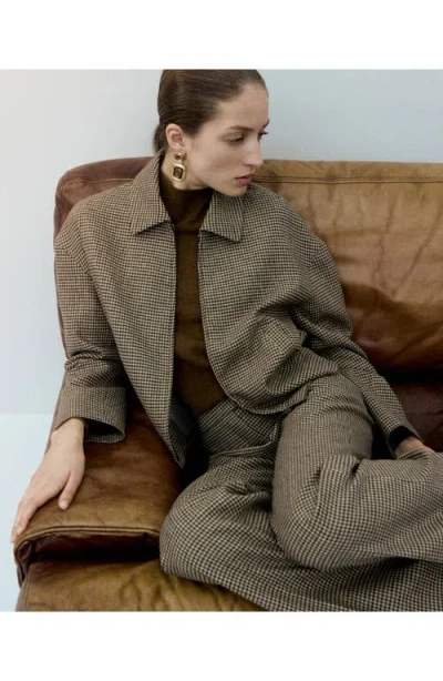 Mango Gina Houndstooth Microcheck Jacket In Brown