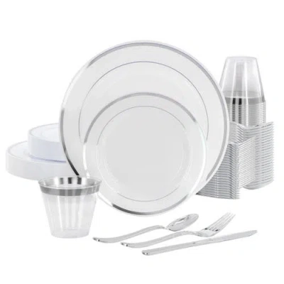 Elama 150pc Disposable Plastic Dinnerware Party Set In Silver