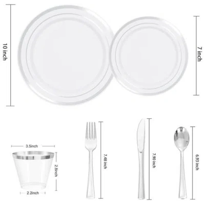 Elama 150pc Disposable Plastic Dinnerware Party Set In Silver