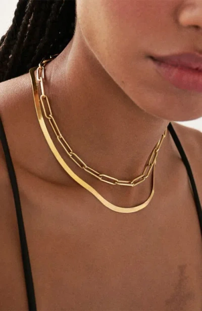 Oak & Luna Pre Engraved Herringbone Thin Chain Necklace In Gold