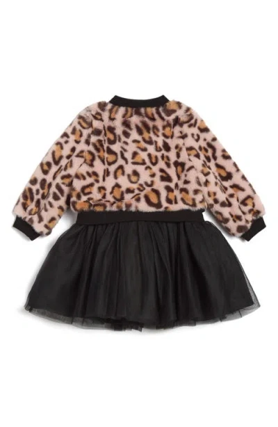 Pippa & Julie Maya Faux Fur Bomber Jacket, Party Dress & Bloomers Set In Multi