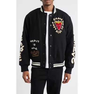 Vic Garcia World Melton Wool Blend Bomber Jacket In Black