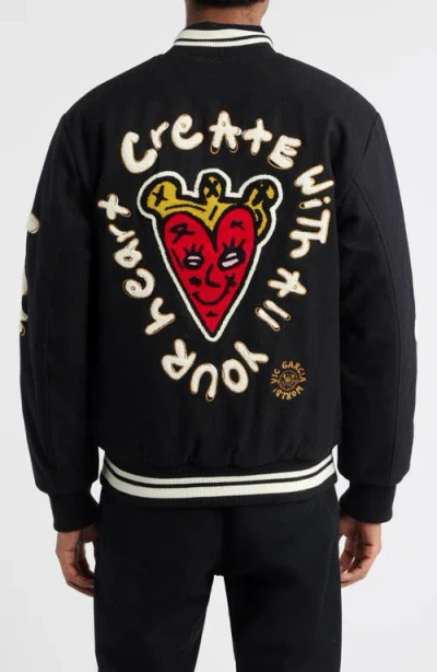 Vic Garcia World Melton Wool Blend Bomber Jacket In Black