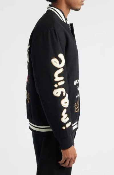 Vic Garcia World Melton Wool Blend Bomber Jacket In Black