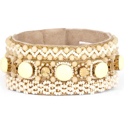 Deepa Gurnani Reed Bead & Crystal Bracelet In Gold