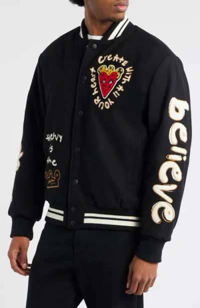 Vic Garcia World Melton Wool Blend Bomber Jacket In Black