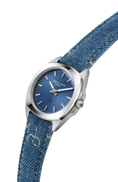 Rag & Bone Bleeker Denim Strap Watch, 30mm In Blue