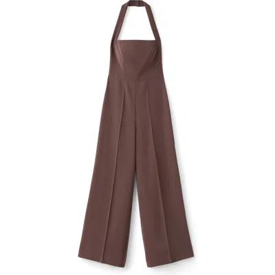 Mango Wide Leg Halter Jumpsuit In Brown