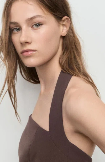 Mango Wide Leg Halter Jumpsuit In Brown