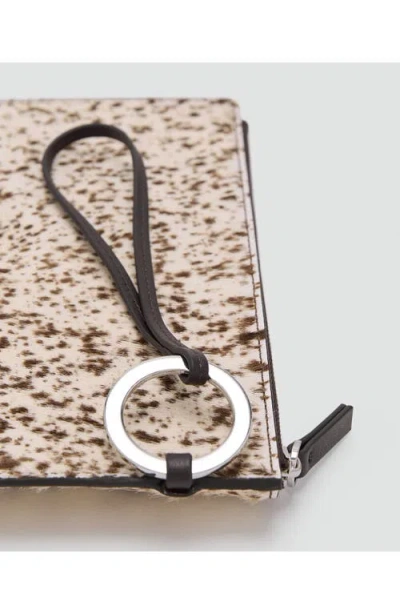 Mango Genuine Calf Hair Clutch In Brown