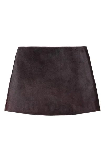 Mango Genuine Calf Hair Miniskirt In Burgundy