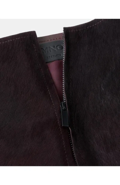 Mango Genuine Calf Hair Miniskirt In Burgundy