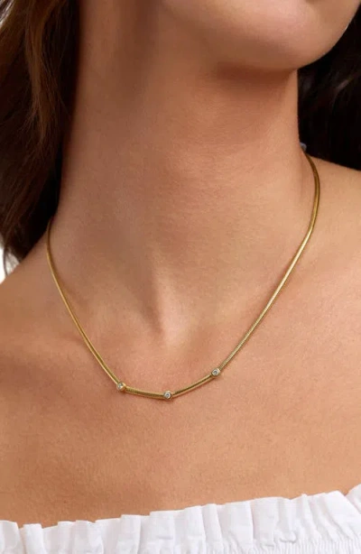 Athra Luxe Station Herringbone Chain Necklace In Gold