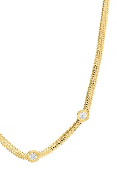 Athra Luxe Station Herringbone Chain Necklace In Gold