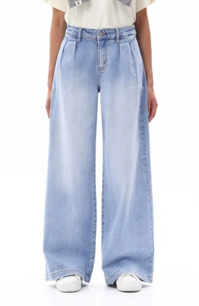 Bayeas Jermey Pleated Baggy Wide Leg Jeans In Blue