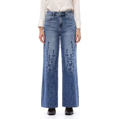 Bayeas Embroidered High Waist Wide Leg Jeans In Blue