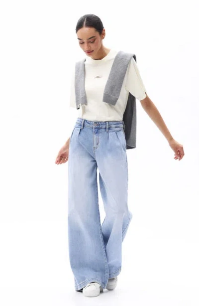 Bayeas Jermey Pleated Baggy Wide Leg Jeans In Blue