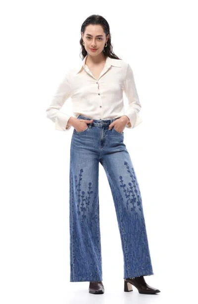 Bayeas Embroidered High Waist Wide Leg Jeans In Blue