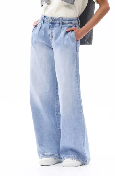 Bayeas Jermey Pleated Baggy Wide Leg Jeans In Blue