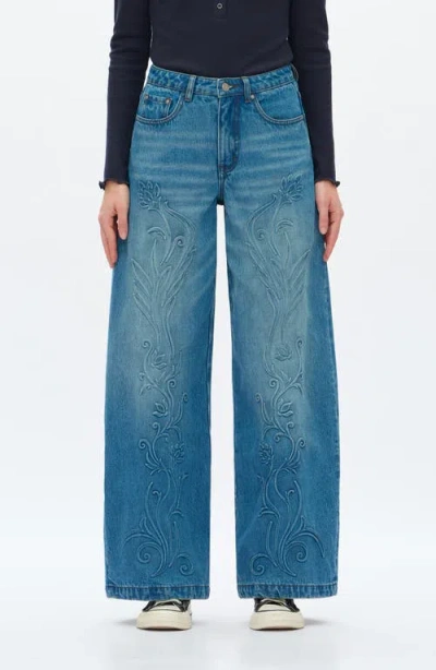 Bayeas High Waist Embroidered Detail Wide Leg Jeans In Multi