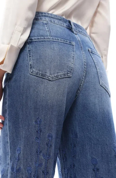 Bayeas Embroidered High Waist Wide Leg Jeans In Blue