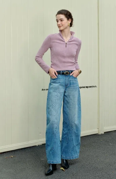 Bayeas High Waist Embroidered Detail Wide Leg Jeans In Multi