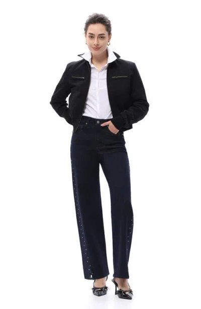 Bayeas High Waist Straight Leg Two-tone Jeans In Multi