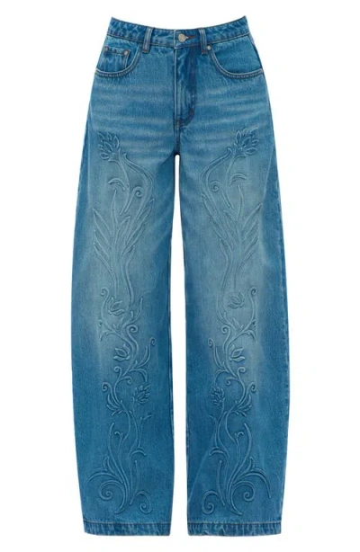 Bayeas High Waist Embroidered Detail Wide Leg Jeans In Multi