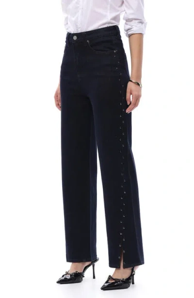 Bayeas High Waist Straight Leg Two-tone Jeans In Multi