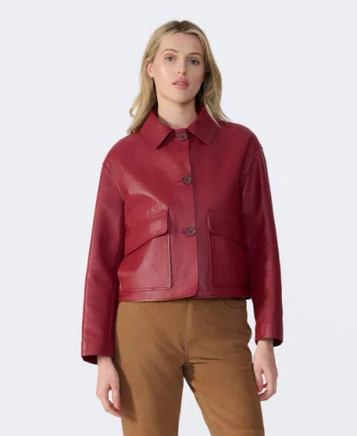 Furniq Uk Ella Leather Jacket In Burgundy