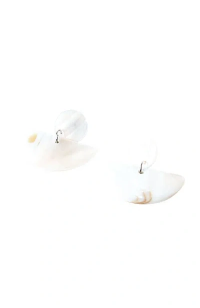 Likha Mother-of-pearl Geometric Coin Stud Earrings In White
