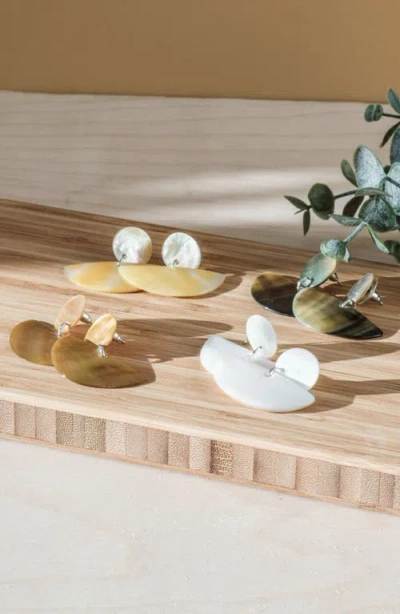 Likha Mother-of-pearl Geometric Coin Stud Earrings In White