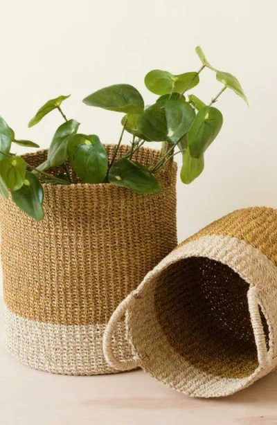 Likha Cylinder Floor Basket With Handles, Set Of 2 In Brown