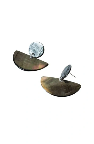 Likha Mother-of-pearl Geometric Coin Stud Earrings In Brown