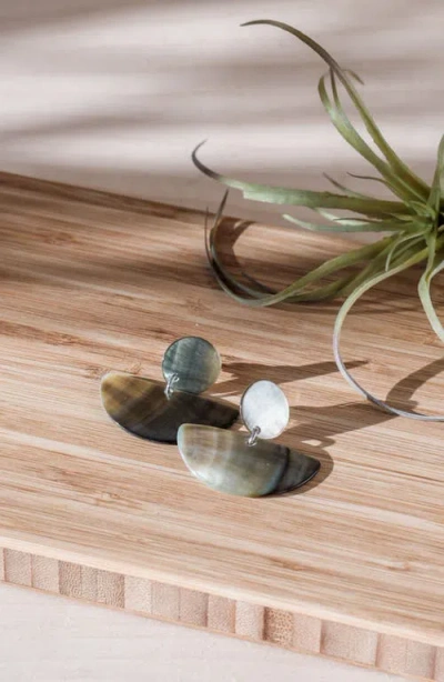 Likha Mother-of-pearl Geometric Coin Stud Earrings In Brown