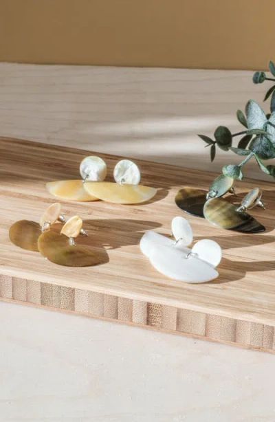 Likha Mother-of-pearl Geometric Coin Stud Earrings In Brown