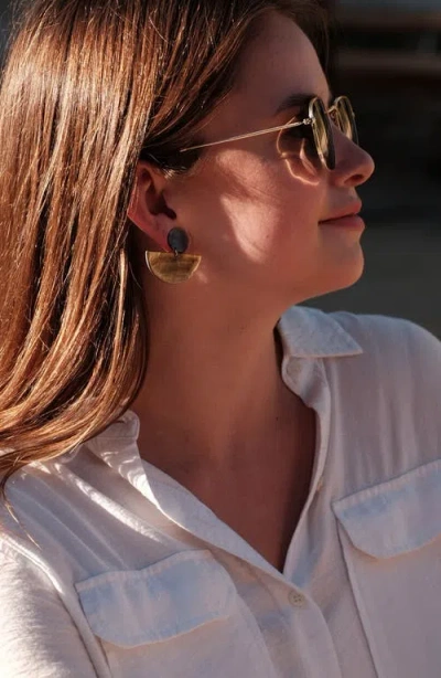 Likha Mother-of-pearl Geometric Coin Stud Earrings In Brown