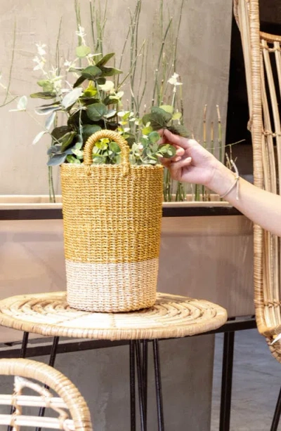 Likha Cylinder Vase Basket With Handles In Yellow