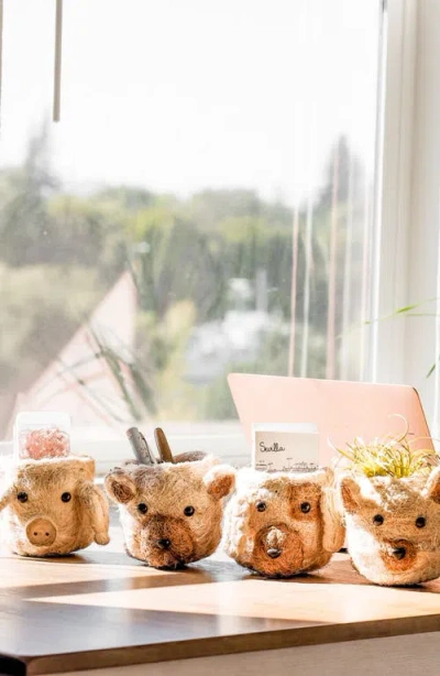 Likha Animal Head Coco Coir Planters In Neutral