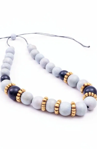 Likha Pompa Wooden Necklace In White