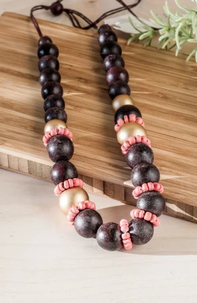 Likha Pompa Wooden Necklace In Brown