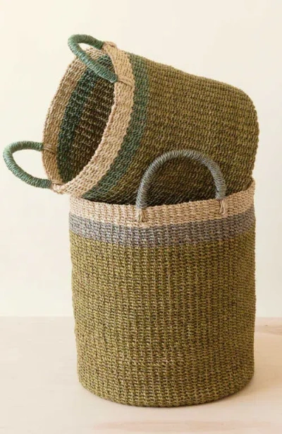 Likha Cylinder Floor Basket With Handles, Set Of 2 In Green