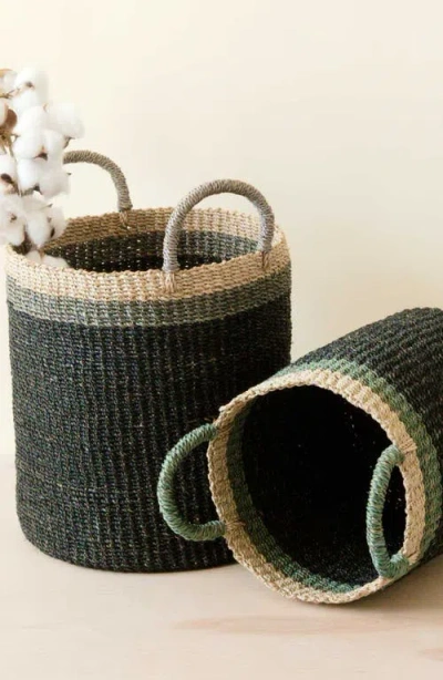 Likha Cylinder Floor Basket With Handles, Set Of 2 In Black