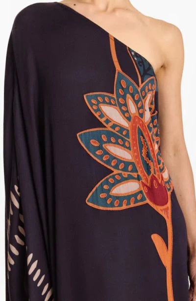 Diarrablu Handbeaded Satu Fsc® Certified Viscose One Shoulder Gown Razu Navy In Black