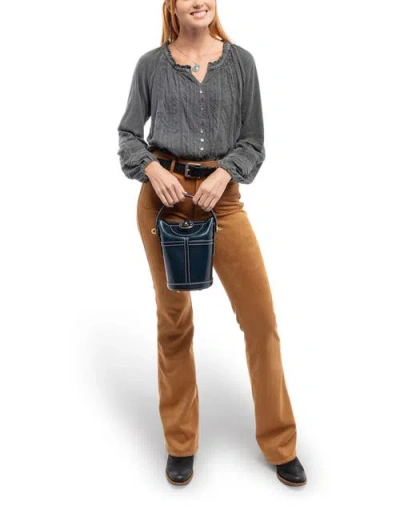 Old Trend Begonia Genuine Leather Vintage Bucket Crossbody In Blue