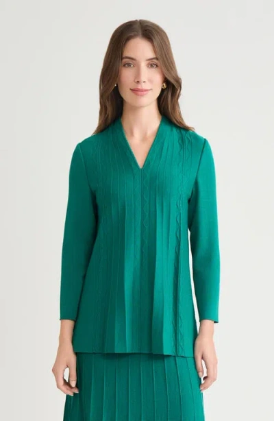 Ming Wang Tonal Multi-stitch Flared Soft Knit Tunic In Green