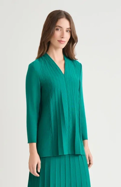Ming Wang Tonal Multi-stitch Flared Soft Knit Tunic In Green