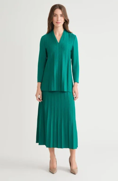 Ming Wang Tonal Multi-stitch Flared Soft Knit Tunic In Green