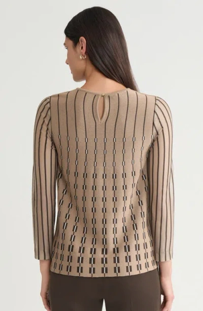Ming Wang A-line Linear Patterned Soft Knit Top In Brown