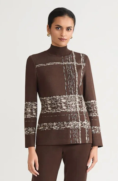 Ming Wang Mock Neck Jacquard Soft Knit Tunic In Brown